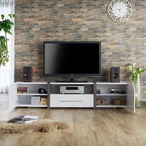 Balearic 81.5 in. White and Distressed Gray TV Stand with 1-Drawer Fits TV's up to 94 in. with Cable Management