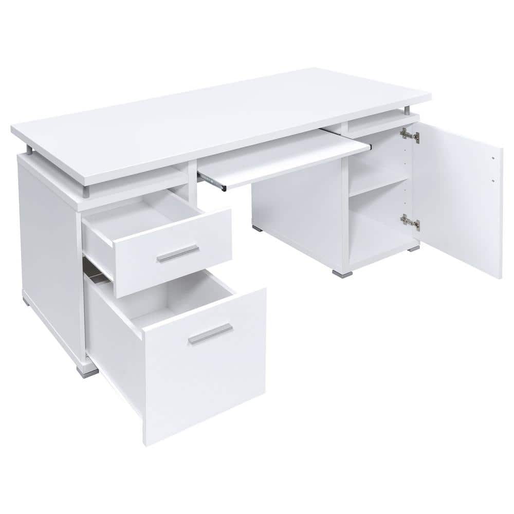 Contemporary White Home Office Desk with Sleek Storage