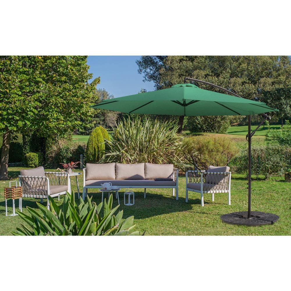10ft Dark Green Cantilever Patio Umbrella with Steel Pole and Polyester Canopy