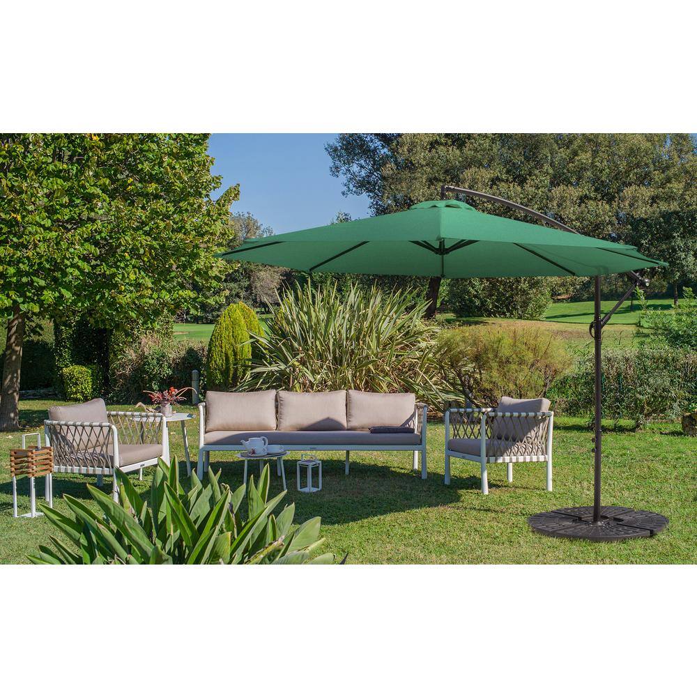 10ft Dark Green Cantilever Patio Umbrella with Steel Pole and Polyester Canopy