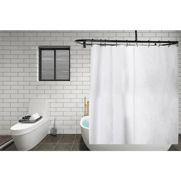 Utopia Alley Rustproof Wall Mounted Aluminum D-shape Shower Rod With Ceiling Support for Tub, 60x25 in., Matte Black