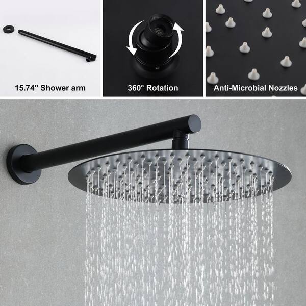 46 Unlacquered Brass Shower System, Round Shower Head with High Pressure