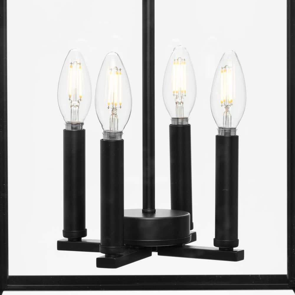 Hillcrest Matte Black 4-Light Foyer Pendant with Clear Glass Panels