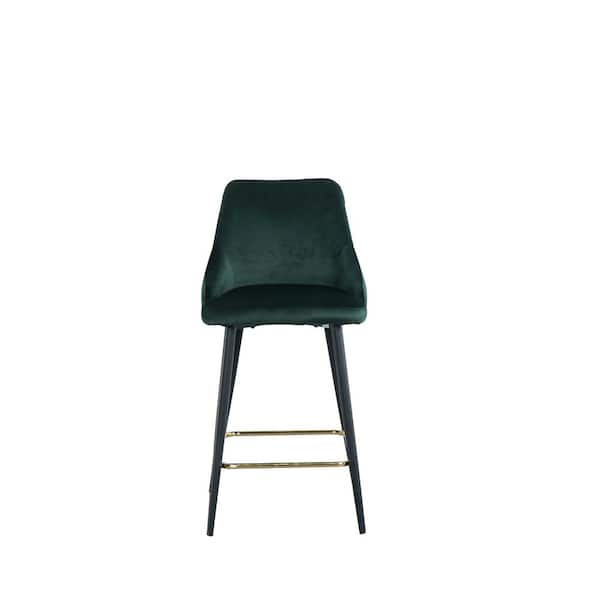 URTR Modern 37.99 in. H Green Low Back Metal Bar Stools Dining Chairs with Velvet Seat, Backrest and Footrest (Set of 2)