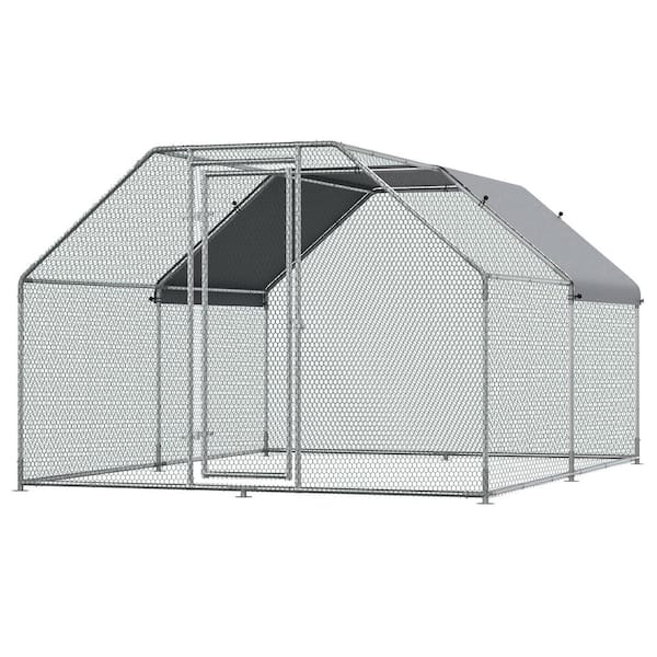 PawHut Silver Galvanized Metal 0.002-Acre In-Ground Walk-in Chicken Coop Cage with Cover