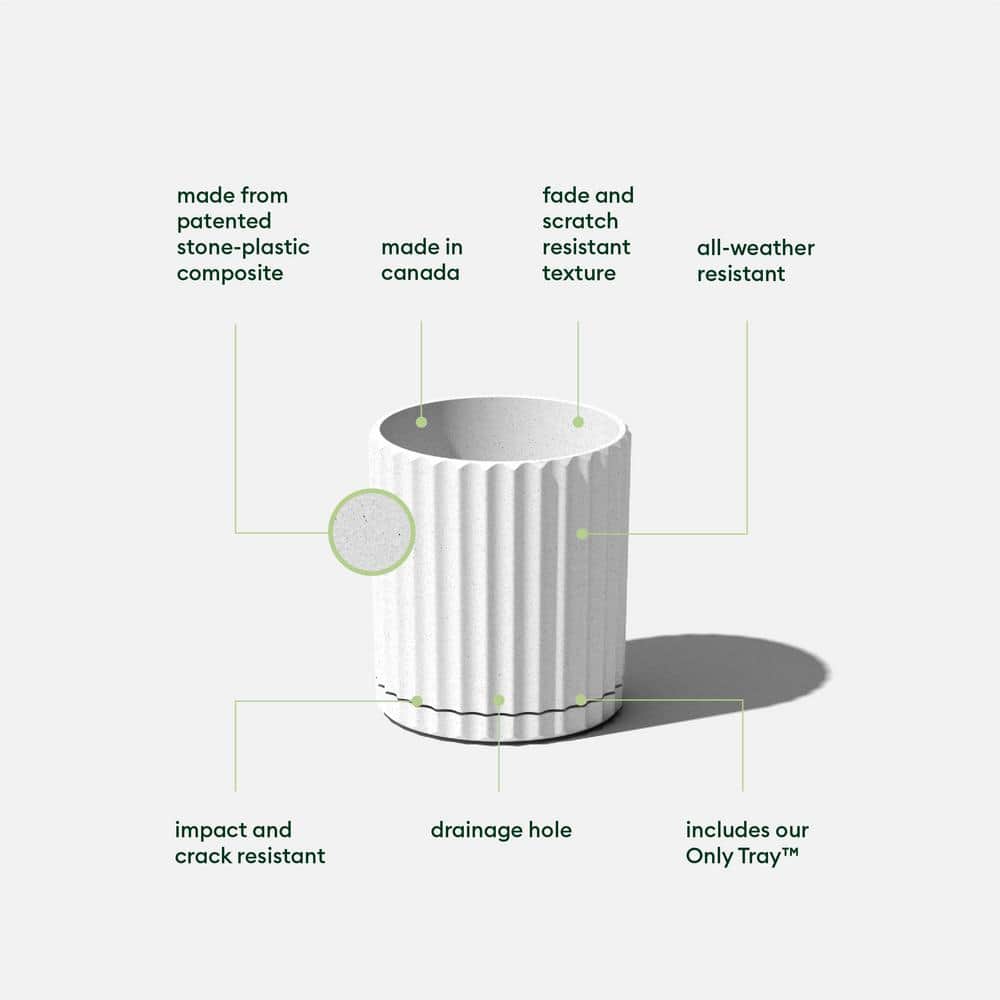 White 6" Plastic-Stone Composite Fluted Planter