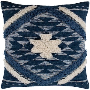Vaihere Denim Graphic Textured Polyester 18 in. x 18 in. Throw Pillow