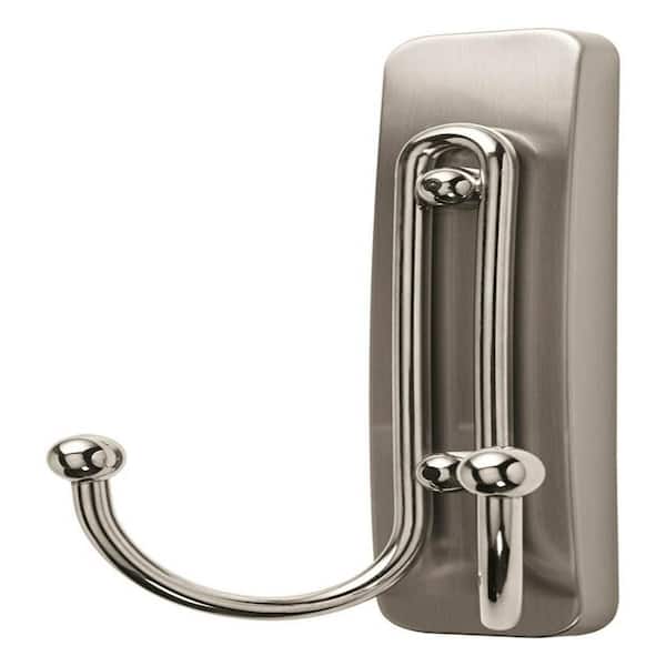 Large Double Wall Hooks, Brushed Nickel, Damage Free Decorating, 1 Hook