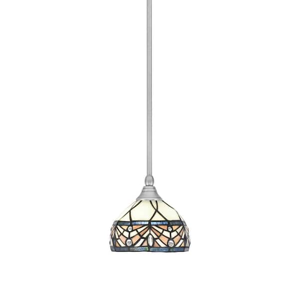 Unbranded Sparta 100-Watt 1-Light Brushed Nickel Shaded Pendant Light Mini Pendant with Royal Art Glass and No Bulb Included