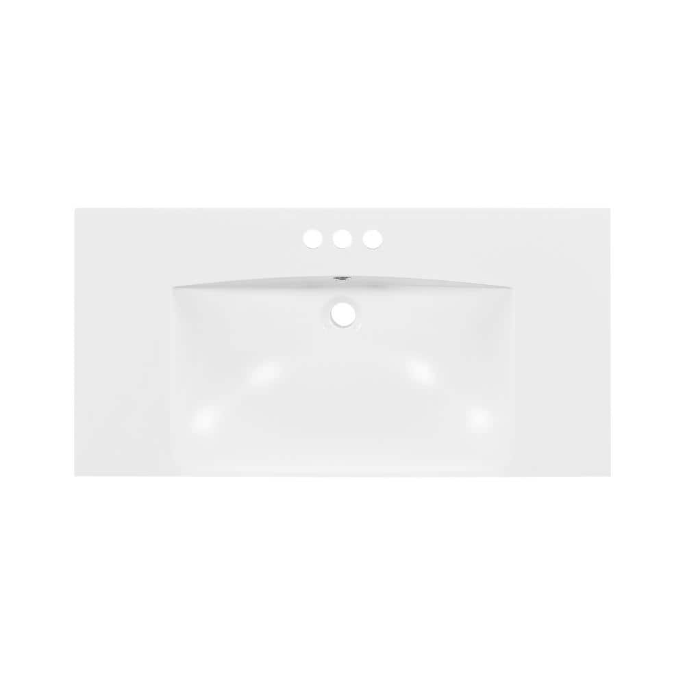 36 in. W x 18 in. D Resin Vanity Top in White Rectangular Single Bath Sink 