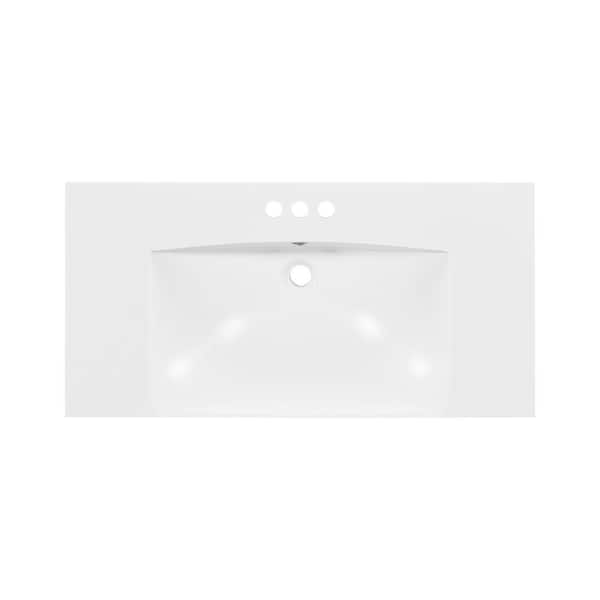 Unbranded 36 in. W x 18 in. D Resin Vanity Top in White Rectangular Single Bath Sink 3-Faucet Holes 4 in. Faucet Available