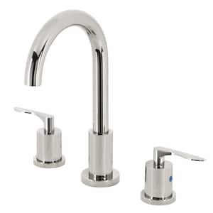 Serena 2-Handle High Arc 8 in. Widespread Bathroom Faucets with Brass Pop-Up in Polished Nickel