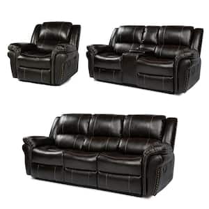 Sofas 194 in. Wide Slope Arm faux Leather L Shaped with Cup Holders and Console Sofa in Brown