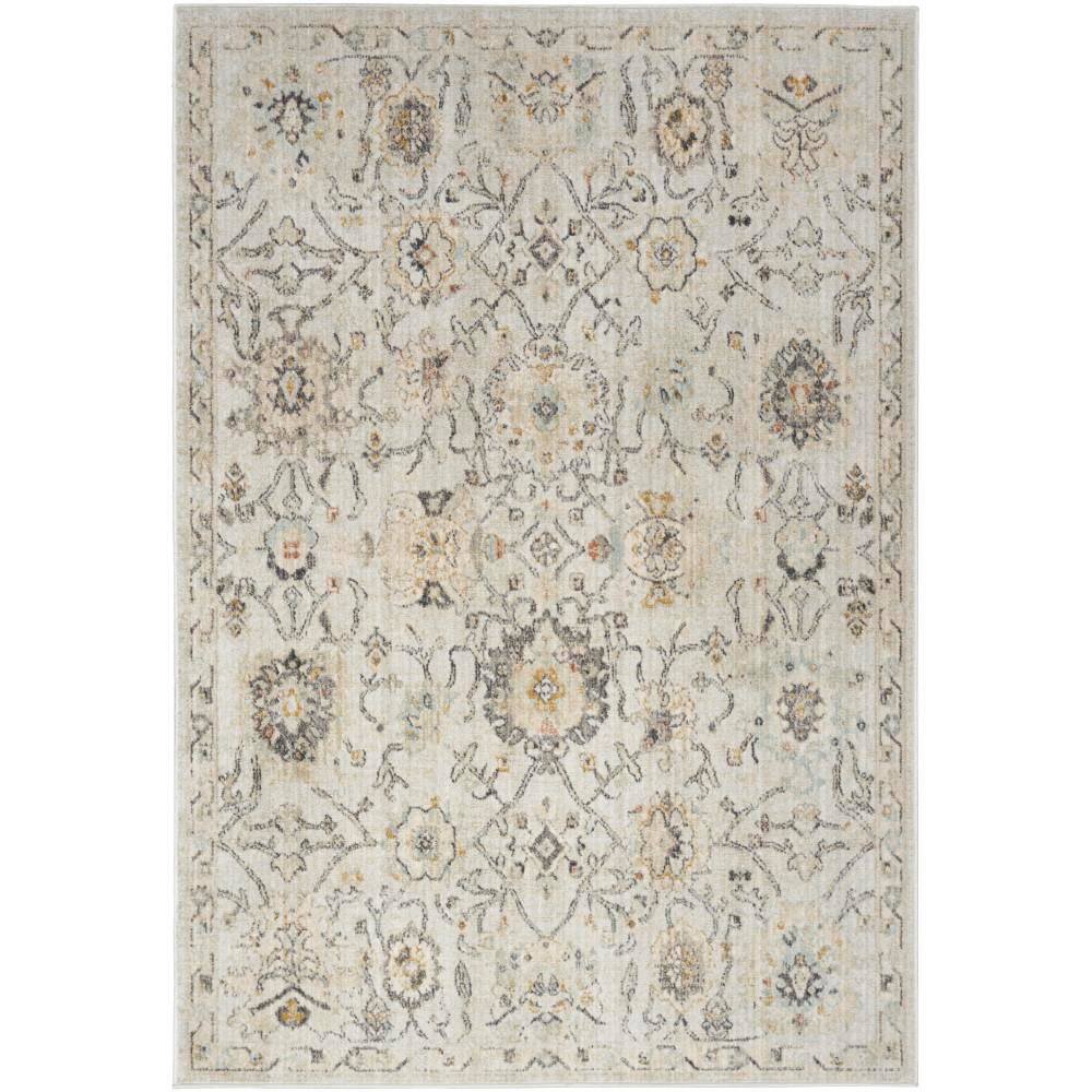 Gray Floral Rectangular Synthetic Rug 5'5" x 7'3"