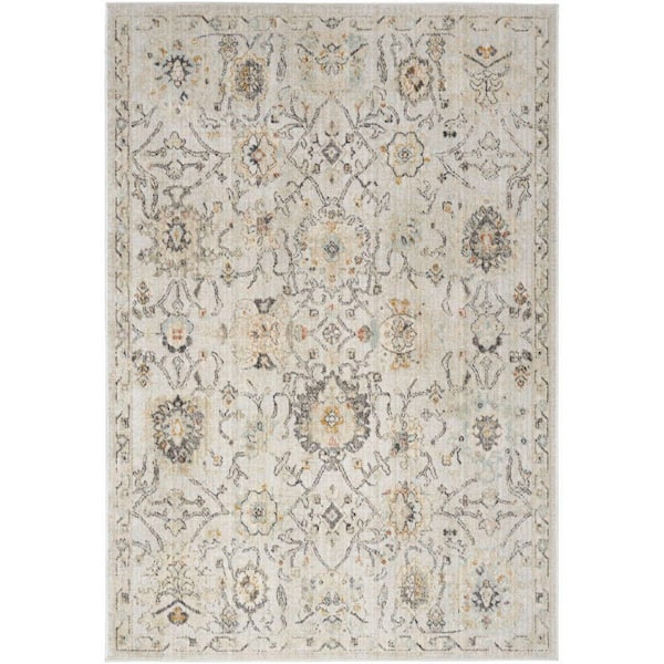 Nourison Oushak Home Grey 6 ft. x 7 ft. Floral Traditional Area Rug