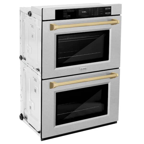 30 in. Autograph True Convection Double Wall Oven with Air Fry and Self Clean in Satin Steel with Bronze Handles