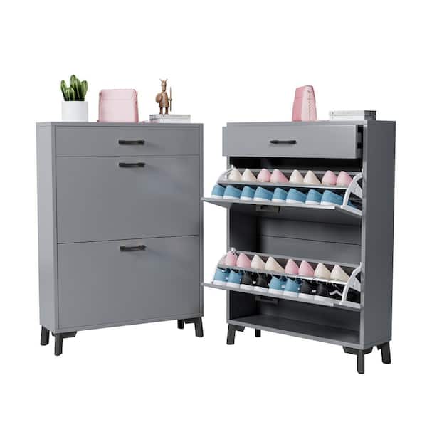 GOGEXX 43 in. H x 32 in. W Gray Shoe Storage Cabinet, Freestanding