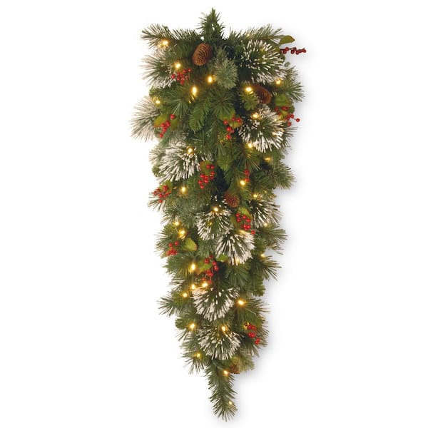 National Tree Company Wintry Pine 48 in. Teardrop with Battery Operated Warm White LED Lights
