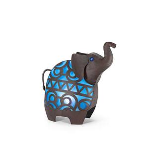 16.4 in. H Solar Blue/Rustic Finish Young Elephant Garden Statue
