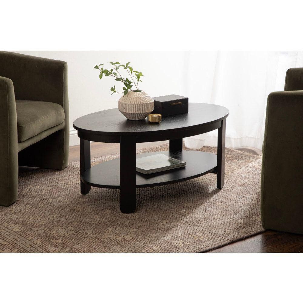 Foxford 38 in. Black Oval Wood Coffee Table