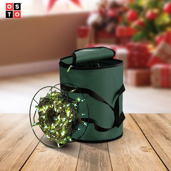 OSTO 15 in. Green Polyester 600 Denier Christmas Light Storage Bag (300- Light Bulbs) OSD-113-grn-H - The Home Depot
