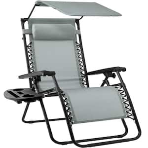 Folding Zero Gravity Outdoor Lounge Chair with Adjustable Canopy Shade and Pillow, Bluish Gray