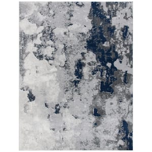 ADirondack Navy/Gray 8 ft. x 10 ft. Distressed Abstract Area Rug