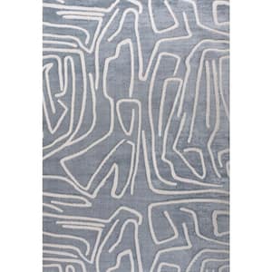 Alcina Modern Scandinavian Graphic Lines High-Low Blue/White 8 ft. x 10 ft. Area Rug