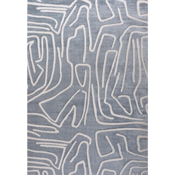 Alcina Modern Scandinavian Graphic Lines High-Low Blue/White 8 ft. x 10 ft. Area Rug