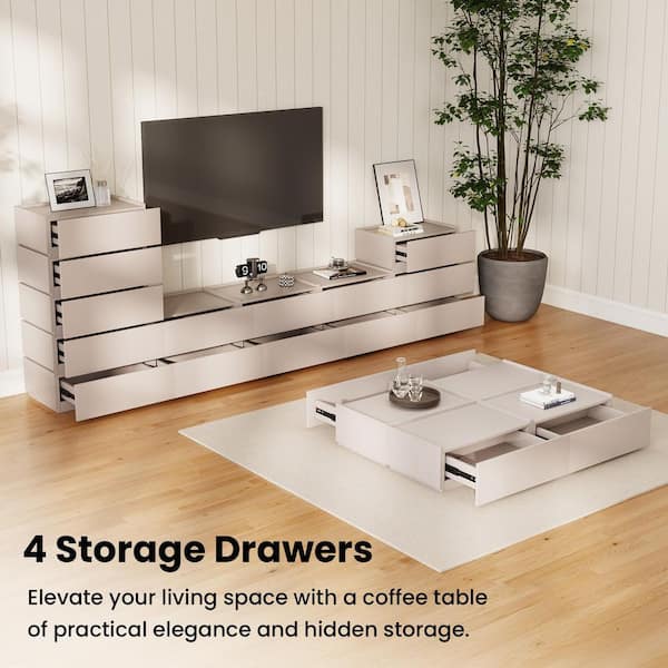 Magic Home 47 in. Beige Rectangle Wood Coffee Table Modular