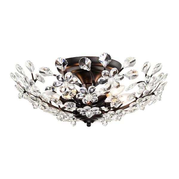 Jojospring Marta 21 in. 5-light Antique Copper Crystal Glass Flowers Blooms Flush Mount