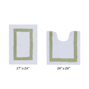 Hotel Collection White/Sage 17 in. x 24 in. and 20 in. x 20 in. 100% Cotton 2 Piece Bath Rug Set