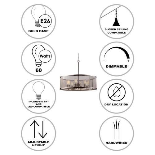 Mesh 30 in. 8-Light Brushed Nickel Hanging Pendant Light Fixture with Metal Shade Home