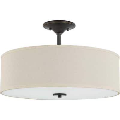 Inspire Collection 18 in. Antique Bronze 3-Light Transitional Bedroom Ceiling Light Drum Semi-Flush Mount