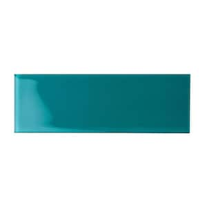 Dark Teal 3 in. x 9 in. Glass Subway Wall Tile Sample