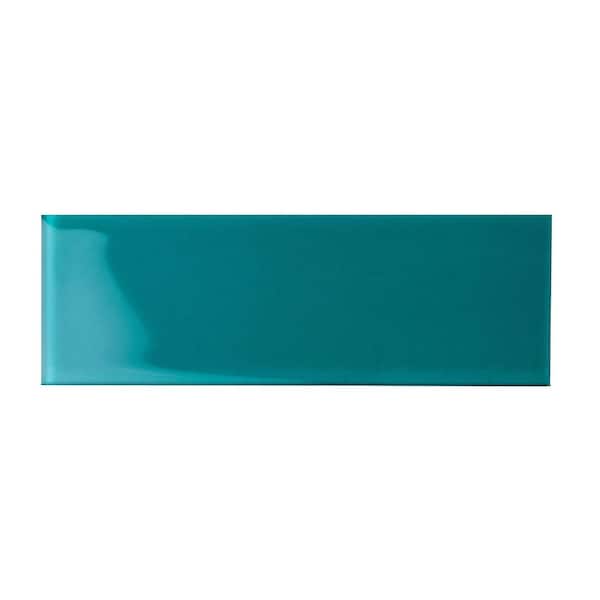 Giorbello (Sample) Teal 3-in x 9-in Glossy Glass Subway Wall Tile