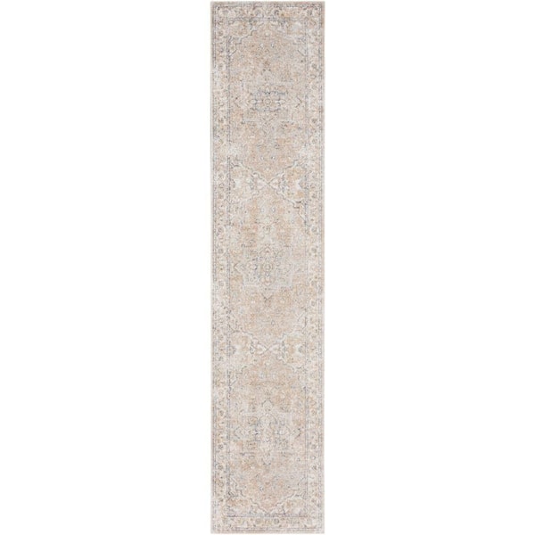 Nourison Astra Machine Washable Beige 2 ft. x 6 ft. Distressed Traditional Runner Area Rug