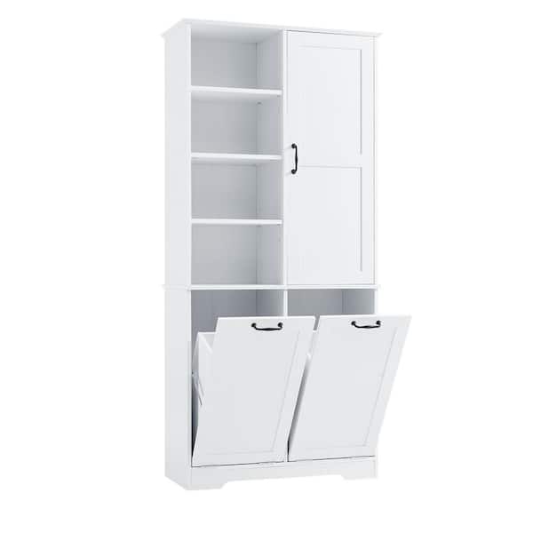 31 in. W x 14 in. D x 68 in. H White MDF Freestanding Linen Cabinet with 2-Doors and Drawers, Adjustable Shelf