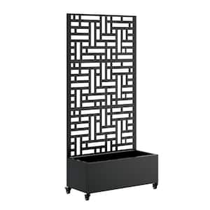 Metal Black Rectangular Outdoor Garden Planter Box with Garden Bed, Wheels Trellis for Climbing Plants, Veggies 1-Pack