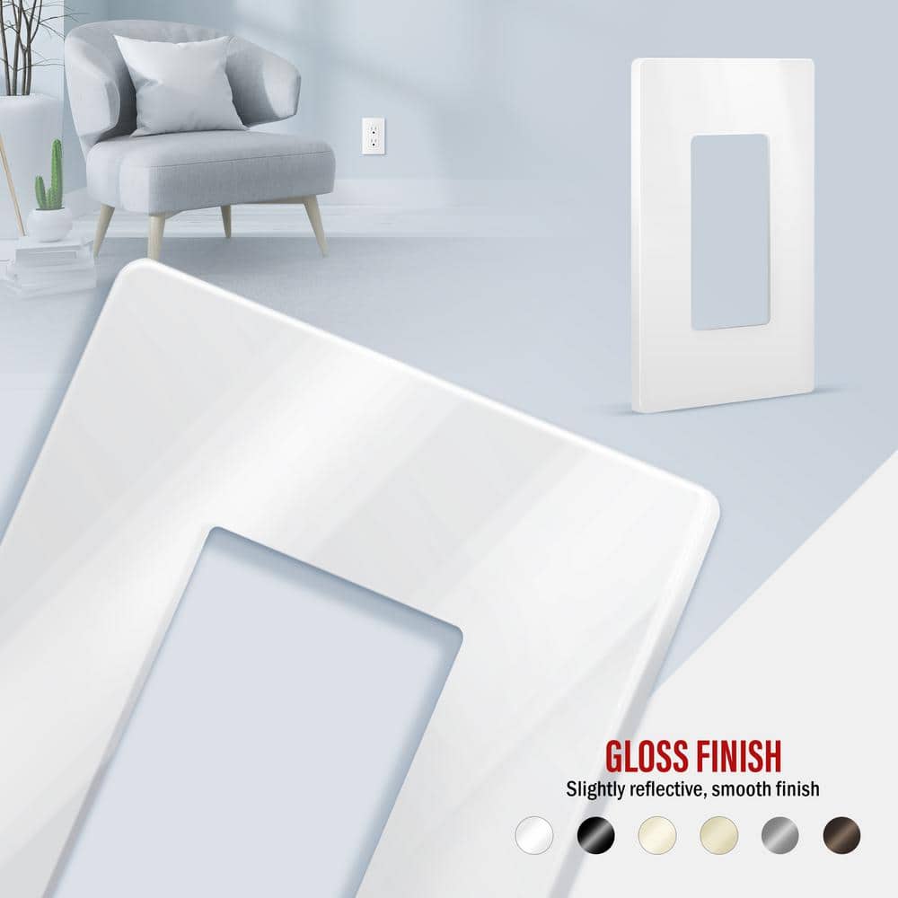 White Screwless 1-Gang Polycarbonate Wall Plate, 20 Pack