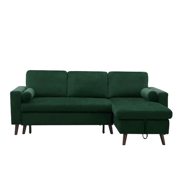 ATHMILE 88 in. W Square Arms 2-Piece L Shaped Velvet Modern Sectional Sofa in Green