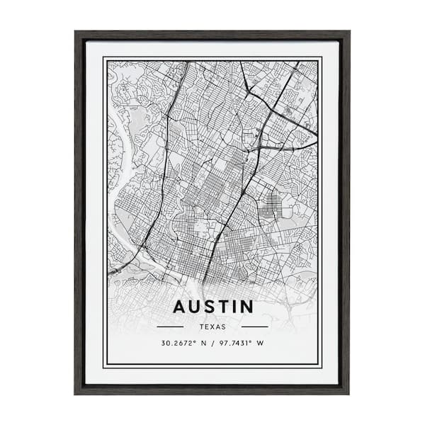 Kate and Laurel Sylvie Austin Modern Map by Jake Goossen Framed Canvas Maps Art Print 18 in. x 24 in.