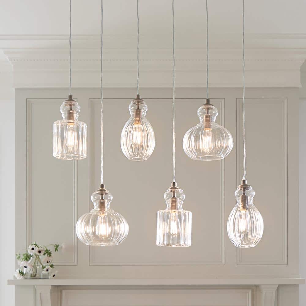 Brushed Nickel 6-Light Linear Chandelier with Clear Glass Shades