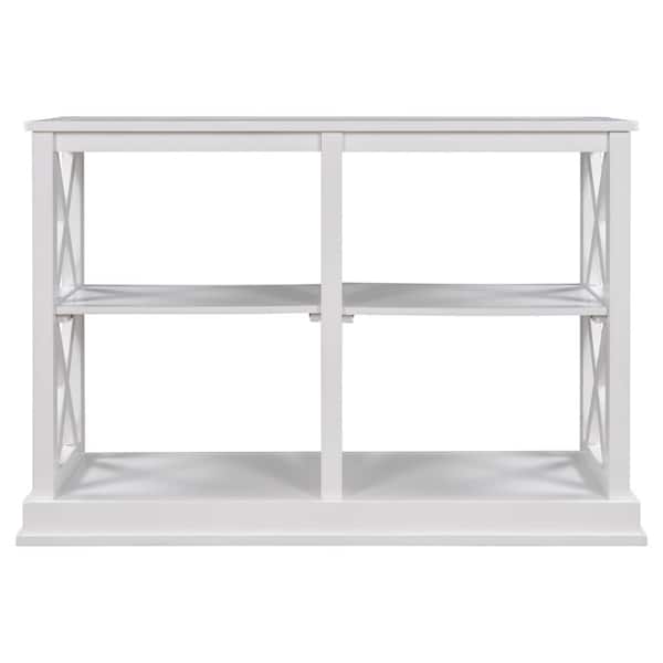 ANBAZAR White X- Shaped Console Table, Accent Sofa Table with 3-Tier Open Shelf, Narrow Entry Table for Living Room, Entryway