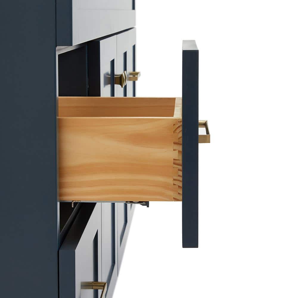 Midnight Blue Freestanding Single Sink Vanity with White Marble Top