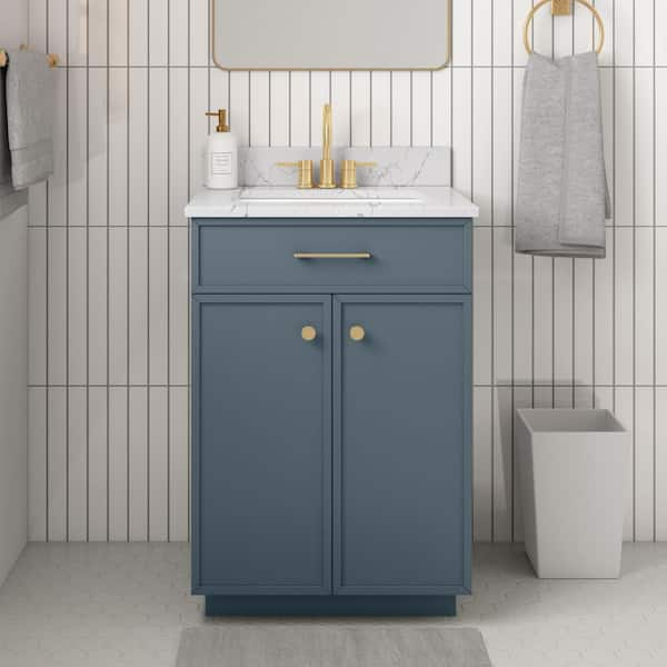 Marcote 24 in. Single Sink Freestanding Slate Blue Bath Vanity with Venato Engineered Stone Top (Assembled)