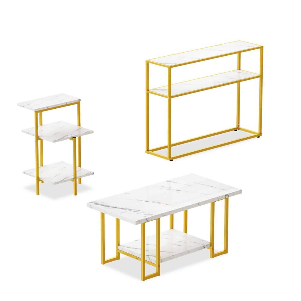 Modern 3-Piece White Rectangle Faux Marble Top Coffee Table Set Included Console Table, Coffee Table and End Table price history on PriceWatchPro