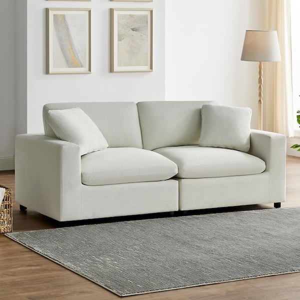 Unbranded Casella 80 in. Square Arm Ivory Polyester Performance Fabric Rectangle Sofa with Down Filled Cushions