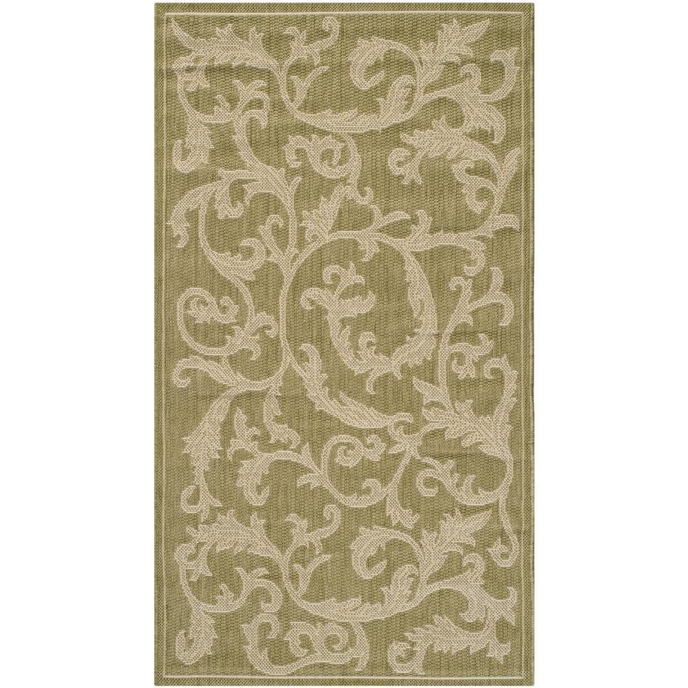 SAFAVIEH Courtyard Olive/Natural Doormat 3 ft. x 5 ft. Border Indoor/Outdoor Patio Area Rug