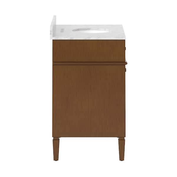 Hampton 36 in. W x 21.5 in. D x 35 in. H Single Sink Freestanding Bath Vanity in Brown with White Carrara Marble Top